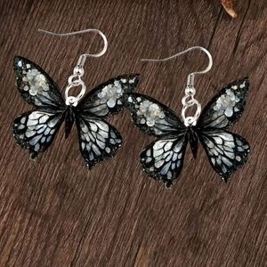 New - Lightweight Grey Dangling Butterfly Earrings